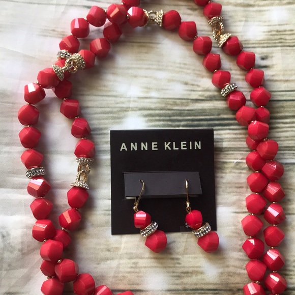 Anne Klein earrings/ collar beautiful red coral - Picture 3 of 3